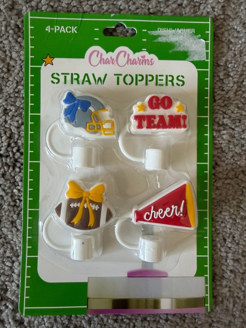CharCharms Go Team! Straw Toppers - (4-Pack)